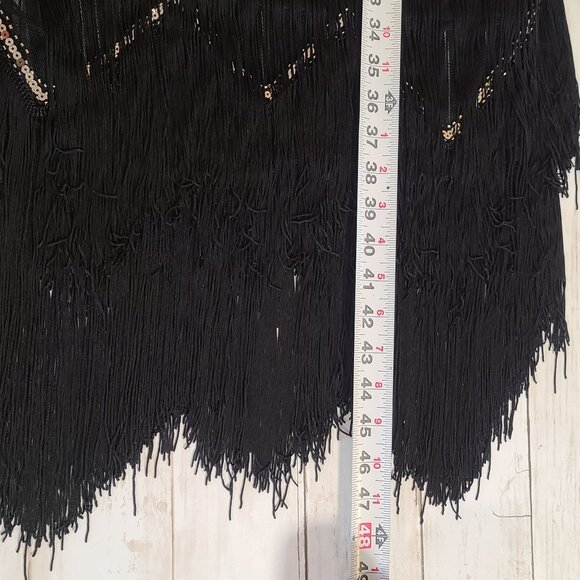 Black Beaded Sequined Dress Fringed Gatstby Flapper 20s Cosplay NEW Med Metme - Picture 7 of 10